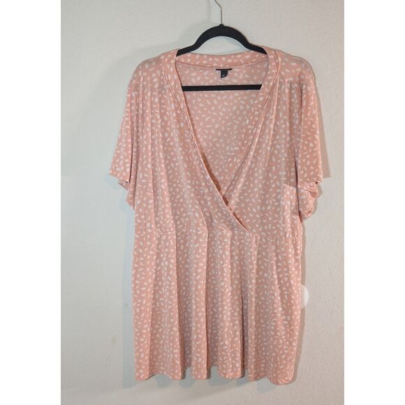Torrid Women’s Size 4 Peach White Dot Print Short Sleeve Surplice Top Blouse - Picture 1 of 3